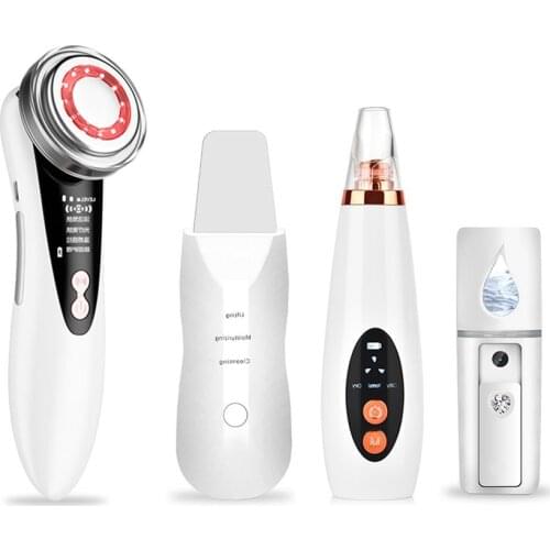 4in1 RF LED Photontherapy Face Lift Device Ultrasonic Skin Scrubber Blackhead Remover Vacuum Nano Sprayer Face Steamer for Women