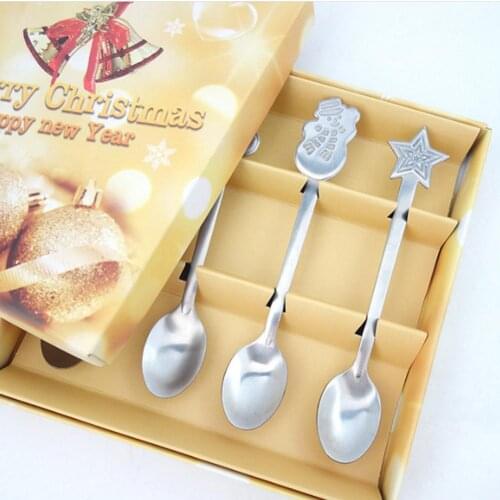 4pcs Christmas Style Teaspoon Christmas Cutlery Flatware Decoration Accessories Stainless Steel Coffee Dessert Ice Cream Spoon