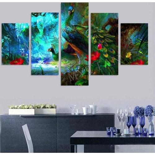 5pcs"Fantasy forest peacock"full square/round 5D diy diamond painting animal Embroidery pattern cross stitch mosaic home decor