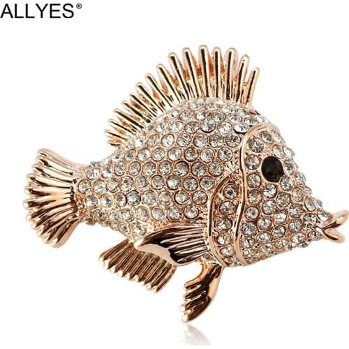 ALLYES Shiny Crystal Paved Fish Brooches For Women Costume Jewelry Trendy Animal Clothes Lapel Pin Brooch