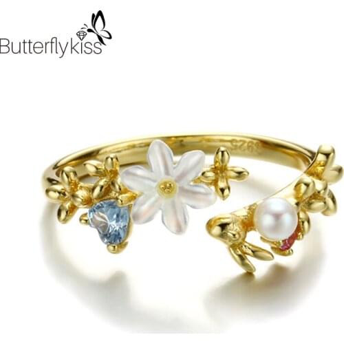 BK 925 Sterling Silver Pearl Open Rings For Women 1.35g Vintage Engagement Wedding Anniversary Jewelry Gifts Unique Rings