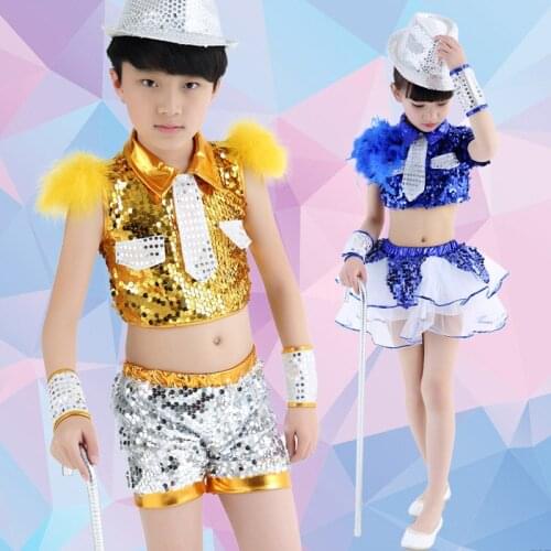 Childrens sequins jazz dance Latin dance performance costumes new style summer girls boys kindergarten dance costumes
