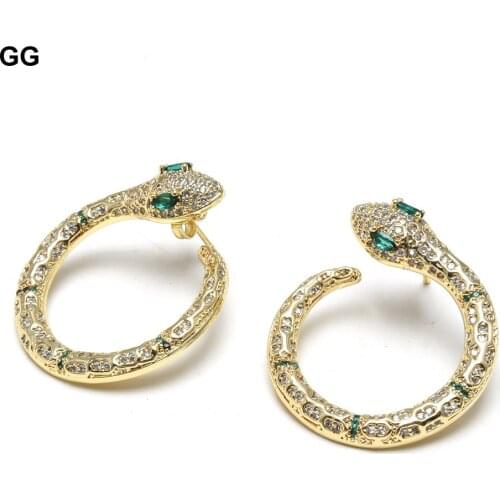 GG Jewelry 28mm Circle Hoop Golde Filled With Green Crystal Rainbow CZ Snake Bohemia Bohe Stud Earrings For Women