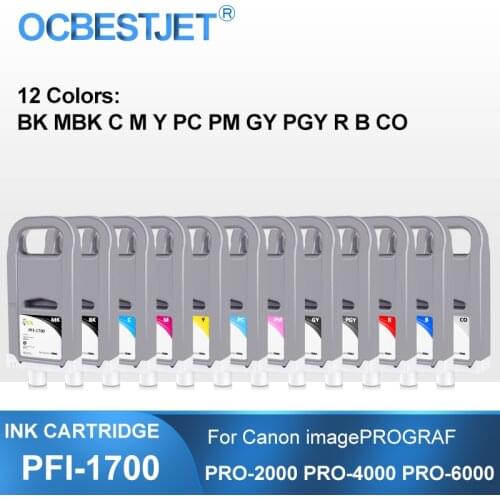 12Colors/Set PFI-1700 Compatible Ink Cartridge Filled With 700ML Ink For Canon PRO-2000 PRO-4000 PRO-6000 Printer 1700 Ink Tank