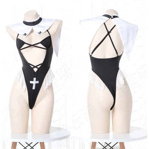 Sexy Lingerie Set See Through Bodysuit Erotic Underwear Women Japanese Kawaii Swimwear Nun Cosplay Uniform Costumes for Women