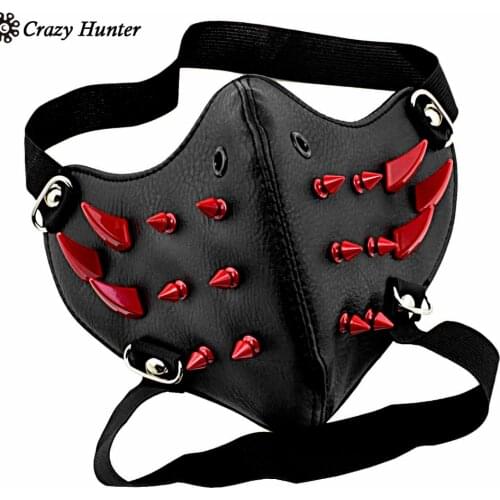 Biker Motorcycle Mask Red Metal StuddedCosplay Steampunk Masque Unisex