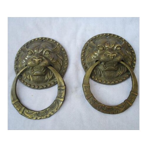 Copper Brass 1 Pair of Chinese Old Carved tiger head Doorbell /Antiqu Metal Doorbell ,Big old style Doorbell