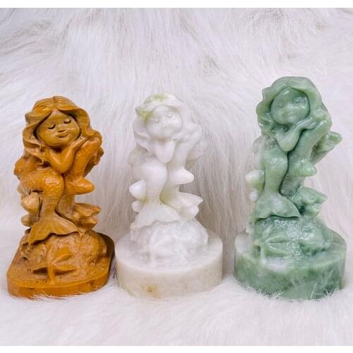 Natural Marble Mineral Mermaid Decorations Ocean World Girl Lovely Gift Home Decor