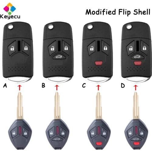 KEYECU Modified Folding Remote Car Key Shell With 2/ 3/ 4 Buttons - FOB for Mitsubishi Lancer Outlander Endeavor Eclipse Galant