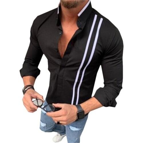 Mens Shirts Muscle Slim Fit Tops Autumn Basic Clothes Grey Male Long Sleeve Formal Office Buttons Black Blouse Casual Shirts