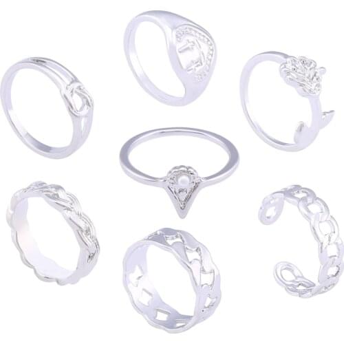 Bohemian Gold Chain Rings Set For Women Fashion Boho Coin Snake Moon Rings Party Trend Ladies Jewelry Gift