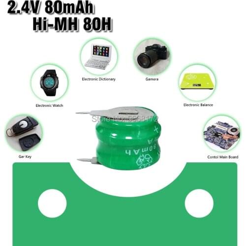 2.4V 80H 80mAh Ni-MH Nimh Button Battery Pack Coin Cell Replacement Batteries Rechargeable 80H Coin Batteries