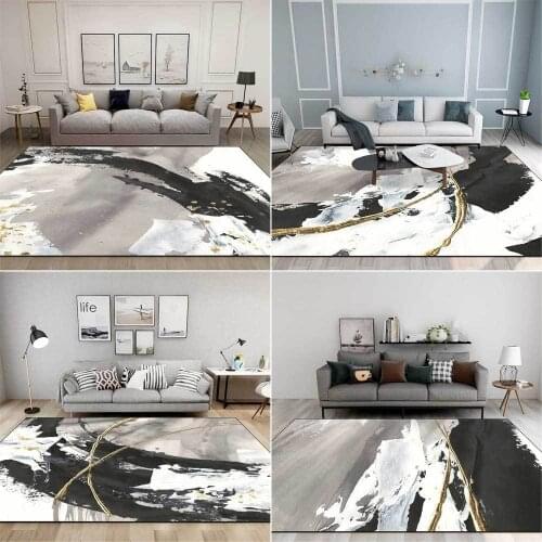 New modern light luxury new Chinese abstract ink black and white gray oil painting living room bedroom bedside carpet floor mats