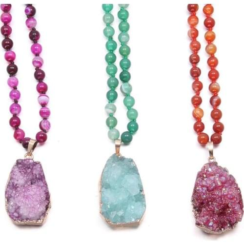 Natural Stone Charmss Made By 2020 New Ladies DIY Pendants Multi Style 6mm Ball Agates Pendant Necklace Length 90cm