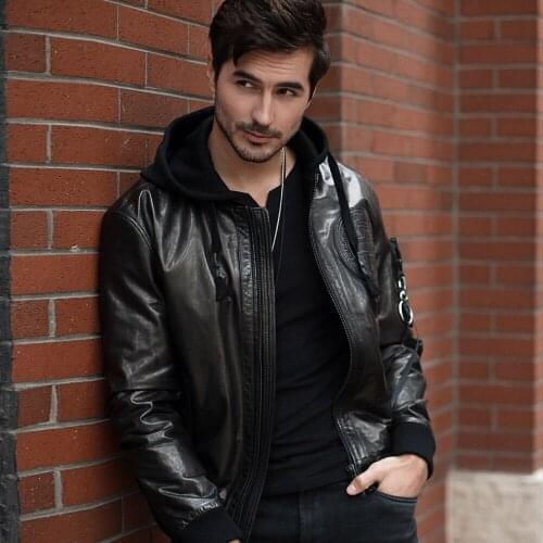 Casual Hooded Bomber Leather Jacket