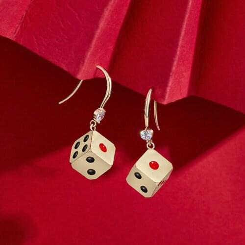 Simple Cute Golden Dice Drop Earrings For Women Fashion Jewelry Classic Three-dimensional Chinese Style Pendant Earrings