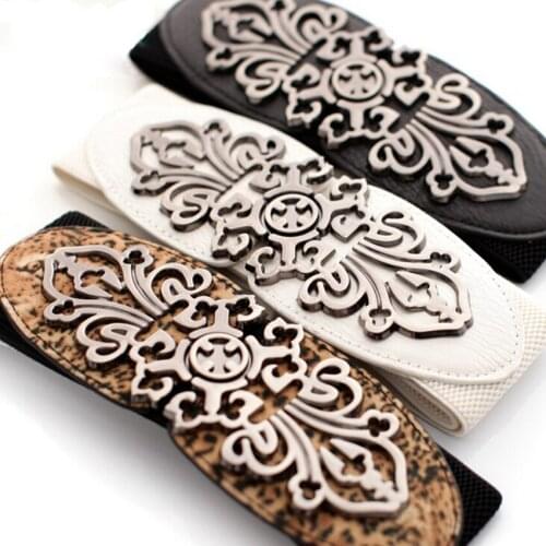 Vintage Cummerbunds Belt for Women Retro Buckle Elastic Waist Belts White Stretch Waistband Strap Cinch