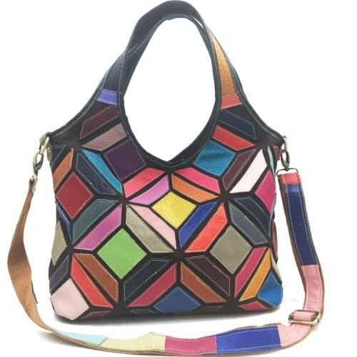 Luxury Fashion Retro Genuine Leather 3D Three-Dimensional Geometric Rainbow Handbag Messenger Bag Shoulder Bag Womens Bag