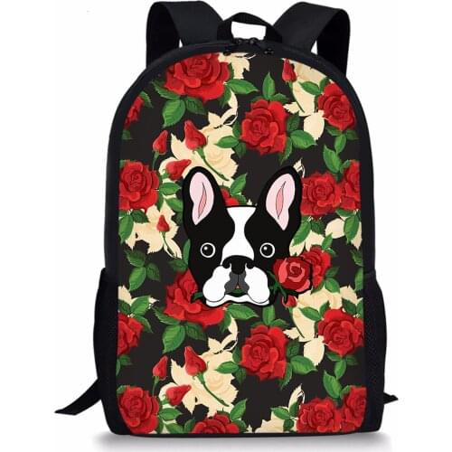French Bulldog School Bag For Girls Casual Book Bags Flowers Animal Dog Prints Kids Backpack Boys Girl Polyester Schoolbags