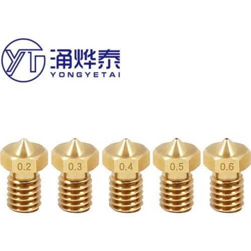 YYT 5/10PCS 3D printer nozzle E3DV5/6M6 1.75/3.0mm consumables MK8 brass nozzle print head accessories CR10 CR10S Ender-3