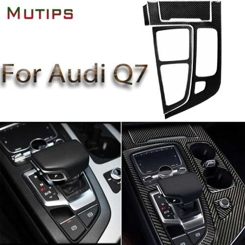 Mutips car gear shift panel cover cup holder frame carbon fiber sticker trim accessories automobile for Audi Q7 SQ7 4M 2016-2019