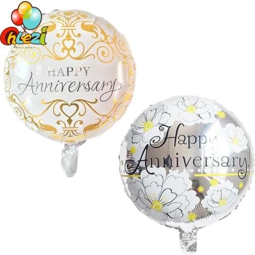 7pcs New Happy Anniversary Round Foil Balloons Party Decoration Supplies Helium Globos Wedding anniversary themed balloons