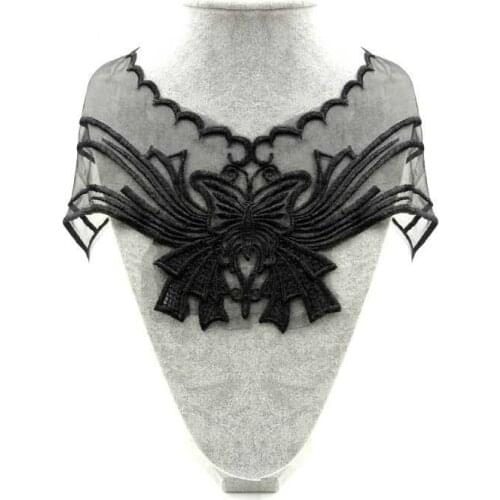 High Quality Black Embroidery Mesh Lace Corsage Butterflies Collar Fabric Dress Applique Guipure DIY Sewing Supplies Accessories