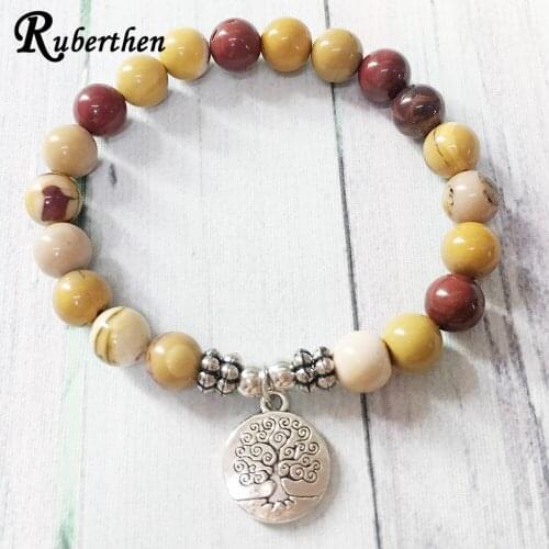 Ruberthen High Quality Natural Stone Bracelet Energy Beaded Bracelet Tree of Life Mookaite J-asper Bracelet Friendship Jewelry