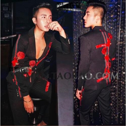 M-5XL!!!A male singer costumes embroidery suit mens cultivate ones morality personality trend The host dress