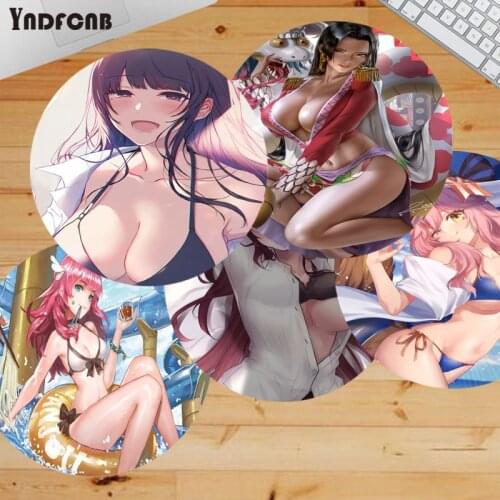 YNDFCNB Your Own Mats Big Breasts Sexy Girl Customized laptop Gaming round mouse pad gaming Mousepad Rug For PC Laptop Notebook