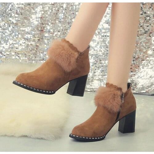 Women Shoes Autumn Winter Short Martin Boots Wild High-heeled Boots Womens Thick Heels Zipper Wedding Female Pumps Boots W21-88
