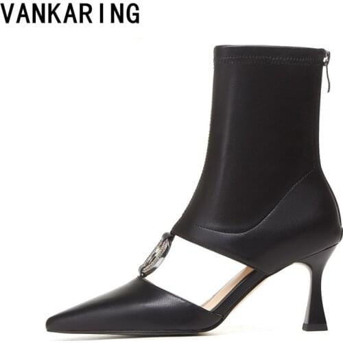 2021 new arrivl stretch fabric women ankle boots pointed toe buckle high heels zipper sexy pumps sock heels chelsea boots black