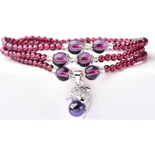 Natural Garnet Bracelet Multi Circle Pomegranate Crystal Bracelet Wholesale Garnet Grape Ball Female for Woman