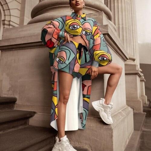 2 Piece Womens Dashiki Long Shirt Top + Shorts Fashion Shorts Suit Autumn New Loose Ladies Suit Street African Clothing 2021