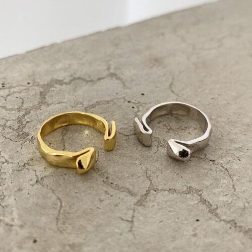 Amaiyllis 925 Sterling Silver Irregular Lava Opening Ring Minimalist Light Luxury Punk Index Finger Ring For Female Jewelry