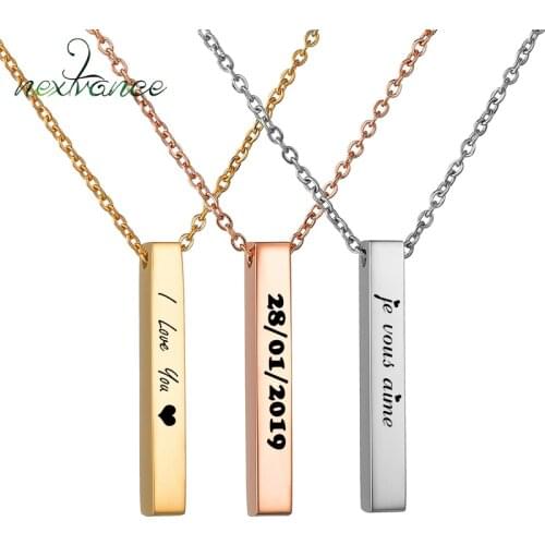 Nextvance Custom Personalized Vertical Bar Necklace Engraved Date Name Pendant Necklace Women Wedding Jewelry Anniversary Gift