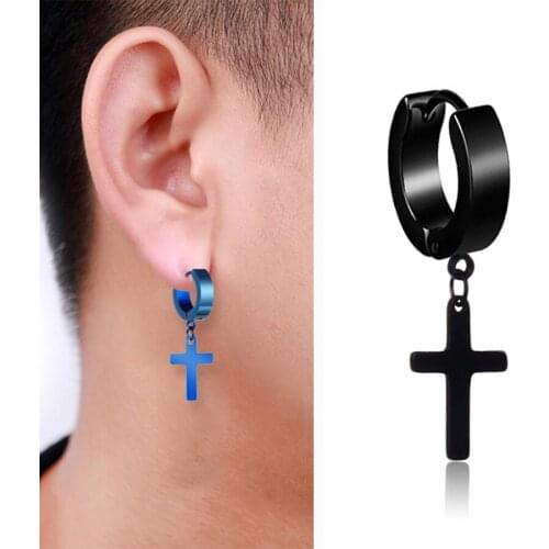 1PC Punk Stainless Steel Cross Stud Earrings Men Women Colorful Gothic Street Rock Pop Hip Hop Huggies Pendant Ear Studs Jewelry