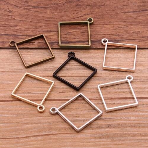 10pcs 33*37mm Three Color Alloy Jewelry Accessories Square Charm Hollow Glue Blank Pendant Tray Bezel 12C39