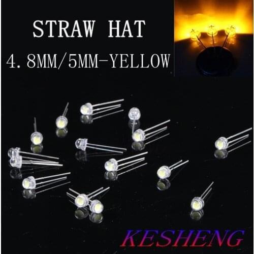 100pcs 5mm(4.8MM) Straw Hat LED Yellow Light Colour LED diode / 5MM Yellow Colour LED emitting diode