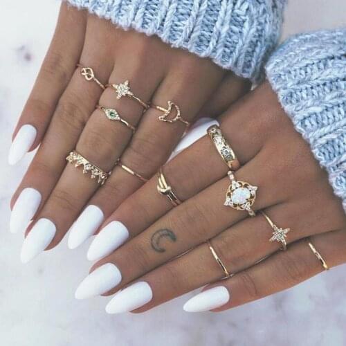 13 Pcs/set Femme Vintage Rings For Women Boho Geometric Moon Crystal Knuckle Ring Set Bohemian Midi Finger Jewelry Gold Color