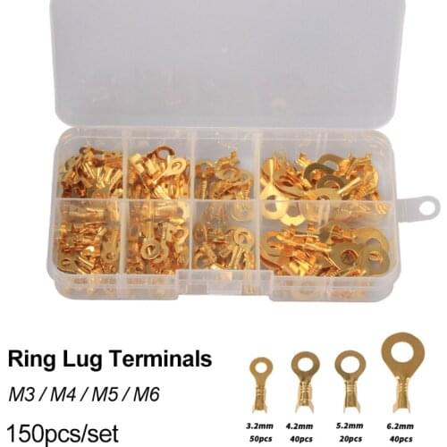 150PCS Electrical Wire Connectors Ring Lug Terminal Kit Non-insulated Crimp Terminal Assortment M3/M4/M5/M6 with Box