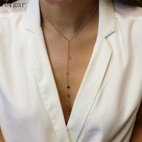 2018 Simple Style V-shaped Tassel Long Necklace Gold/Silver Color Sequins Chokers Necklaces for Women Fashion Jewelry Collier