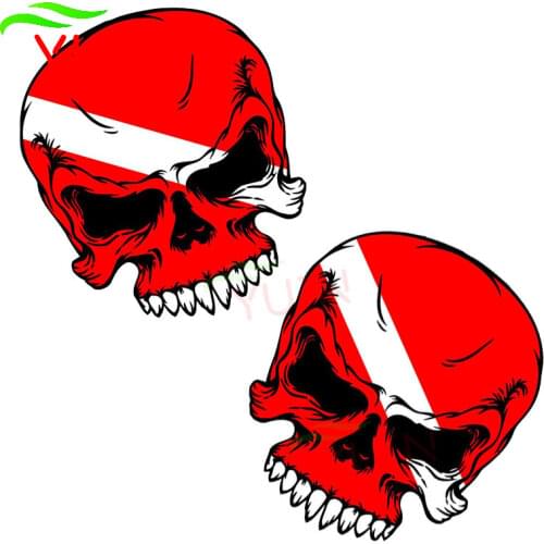 2X Car Sticker SCUBA SKULL DIVER DOWN FLAG FACE DIVE GEAR TANK BAG Lnterest Applique Fashion Decoration Waterproof Decal 8*8cm