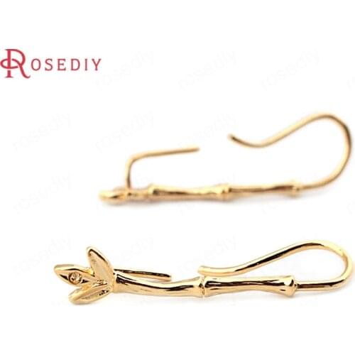 33767)12PCS Height 29MM 24K Gold Color Brass Bamboo Earrings Hooks High Quality Diy Jewelry Findings Accessories