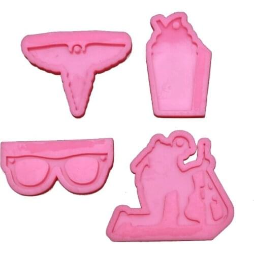 4Pcs DIY Silicone Soldiers Glasses Resin Mold Caduceus Keychain Molds Kit Tools