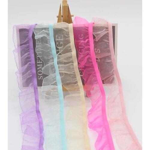 50Yard Chiffon Lace Ribbons Trim Pleated Fabric For DIY Wedding Garment Dress Collar Applique Guipure Sewing Supplies 3cm Width