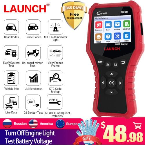LAUNCH X431 OBD2 Automotive Scanner CR3008 OBDII Code Reader Diagnostic Tool Check Engine Battery Voltage Free Update Pk KW850