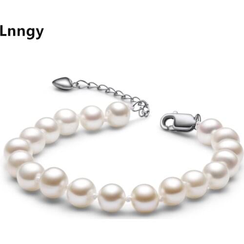 Lnngy Real 925 Sterling Silver Charm Twisted Bracelet Bangle Gifts 7 inches Freshwater Pearl Fashion Gift Women Jewelry Bracelet