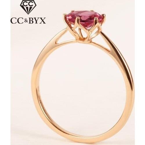 CC Wedding Rings For Women S925 Silver 6 Claws Heart Hollow Cubic Zircona Round Stone Rose Gold Ring Fine Jewelry CC1484