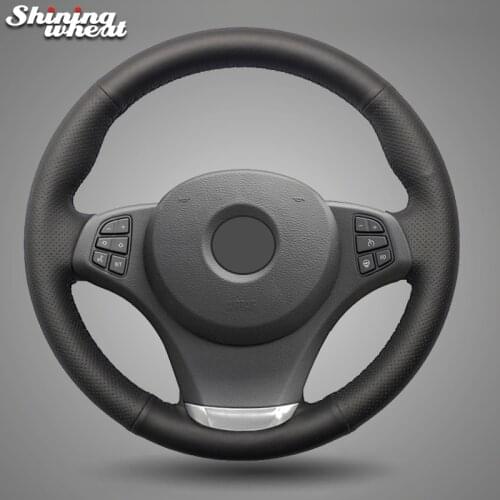BANNIS Black Genuine Leather Car Steering Wheel Cover for BMW E83 X3 2003-2010 E53 X5 2004-2006
